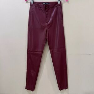 zara faux leather skinny pants Size Xs high wiast hem zipper red Blogger